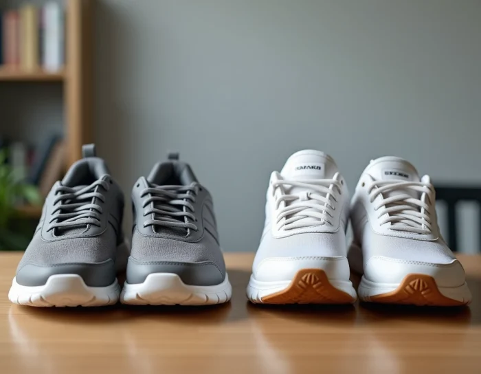 Comparaison côte à côte d'une Skechers authentique et d'une contrefaçon pour identifier les différences