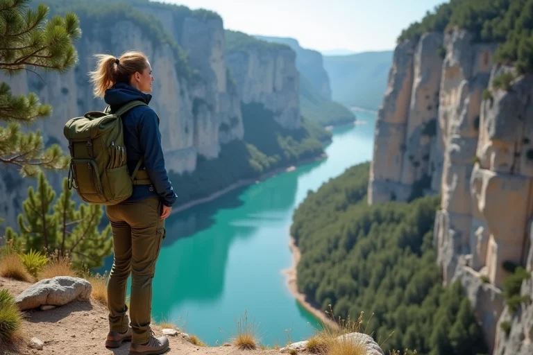 Femme contemplant le canyon du Verdon lors d'une randonnée