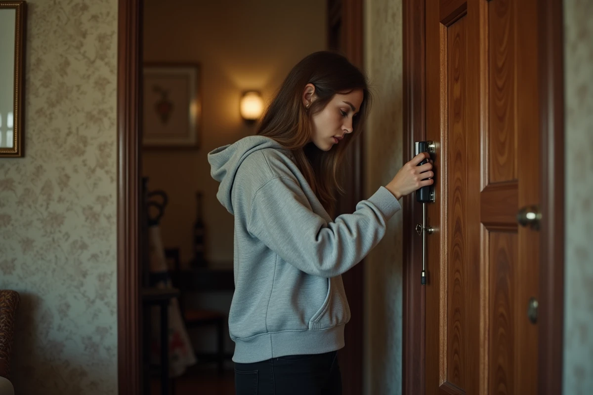 Jeune femme bloquant la serrure d