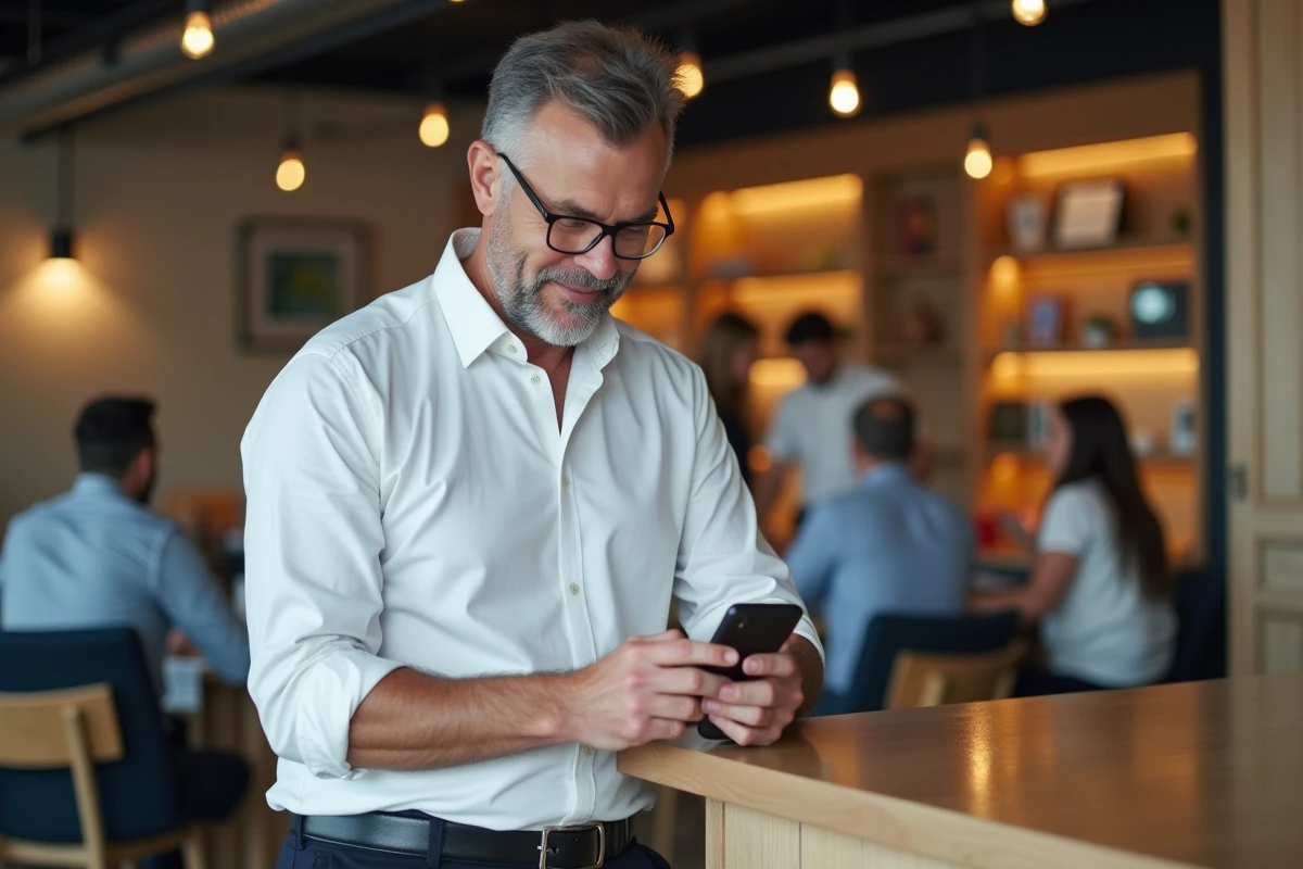 Homme détendu après une connexion réussie avec son smartphone