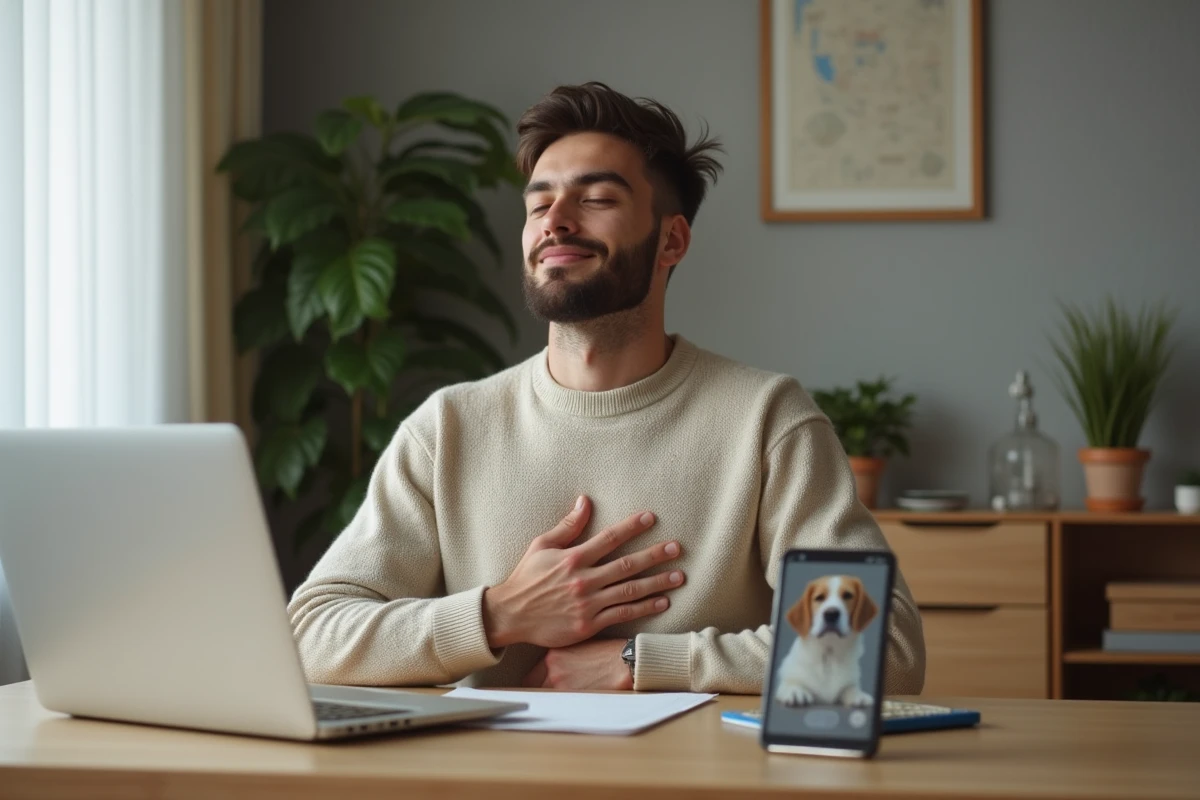 Jeune homme en méditation dans un bureau calme